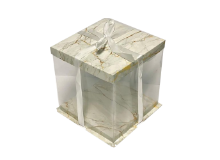 קופסא שקופה לעוגה 30*30 ס"מ - שיש לבן זהב